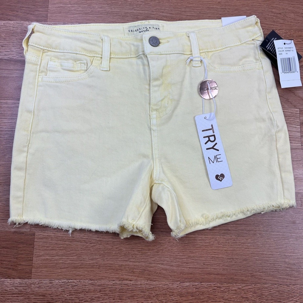 Celebrity Pink‎ Girls Denim Jean Shorts Yellow Girls Size 14 High Rise NEW